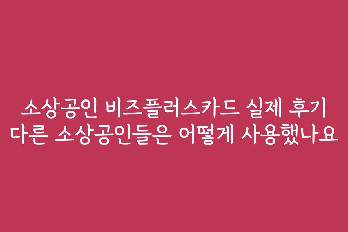 소상공인 비즈플러스카드 실제 후기 다른 소상공인들은 어떻게 사용했나요