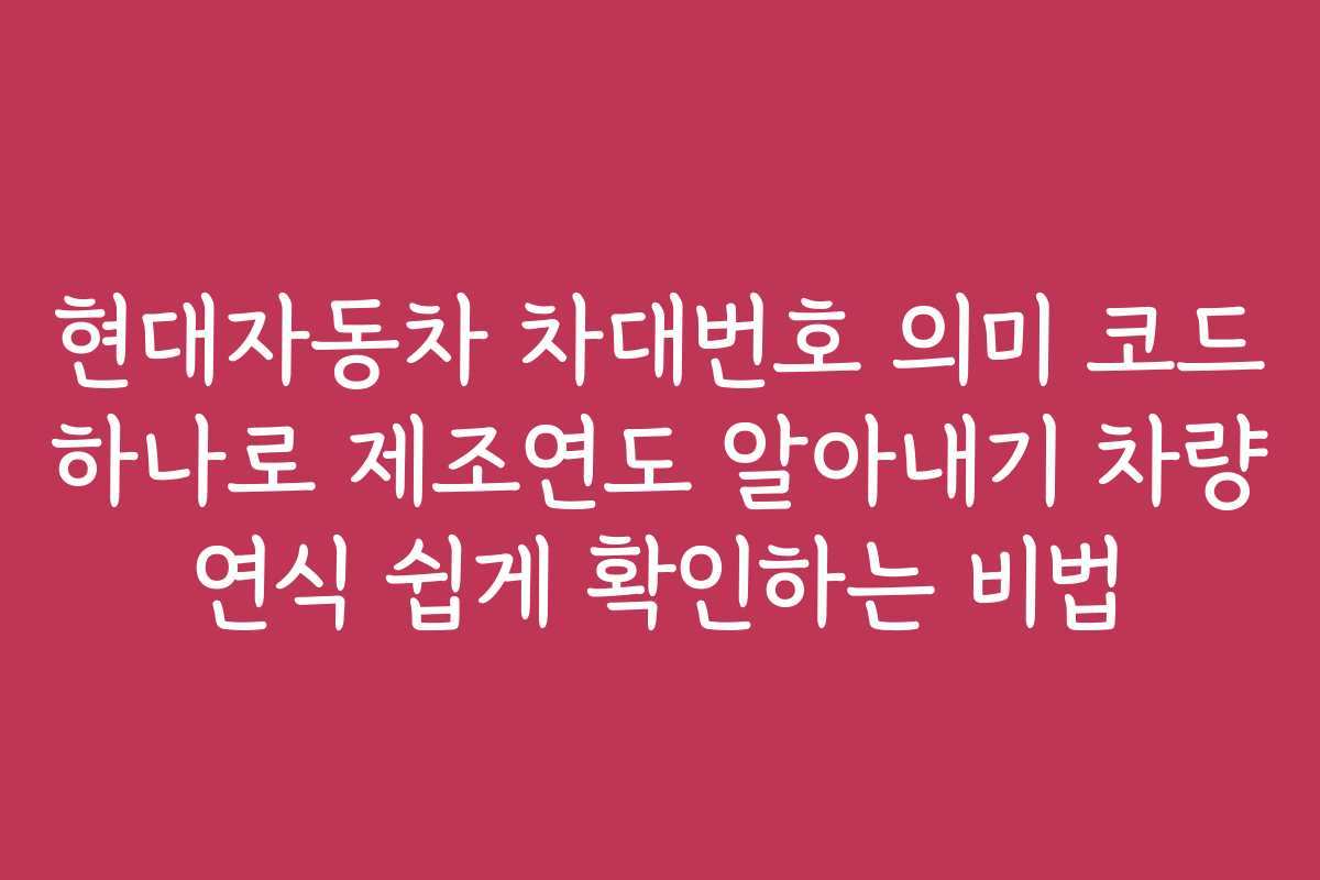 현대자동차 차대번호 의미 코드 하나로 제조연도 알아내기 차량 연식 쉽게 확인하는 비법