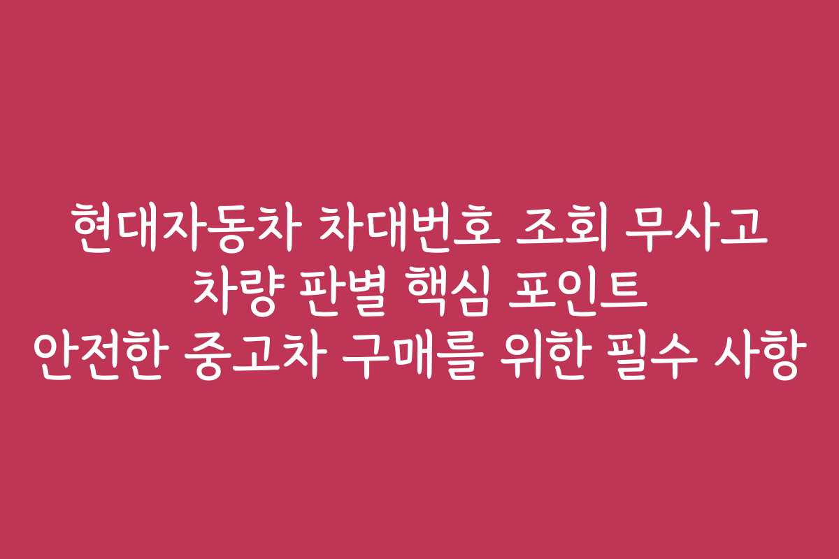 현대자동차 차대번호 조회 무사고 차량 판별 핵심 포인트 안전한 중고차 구매를 위한 필수 사항