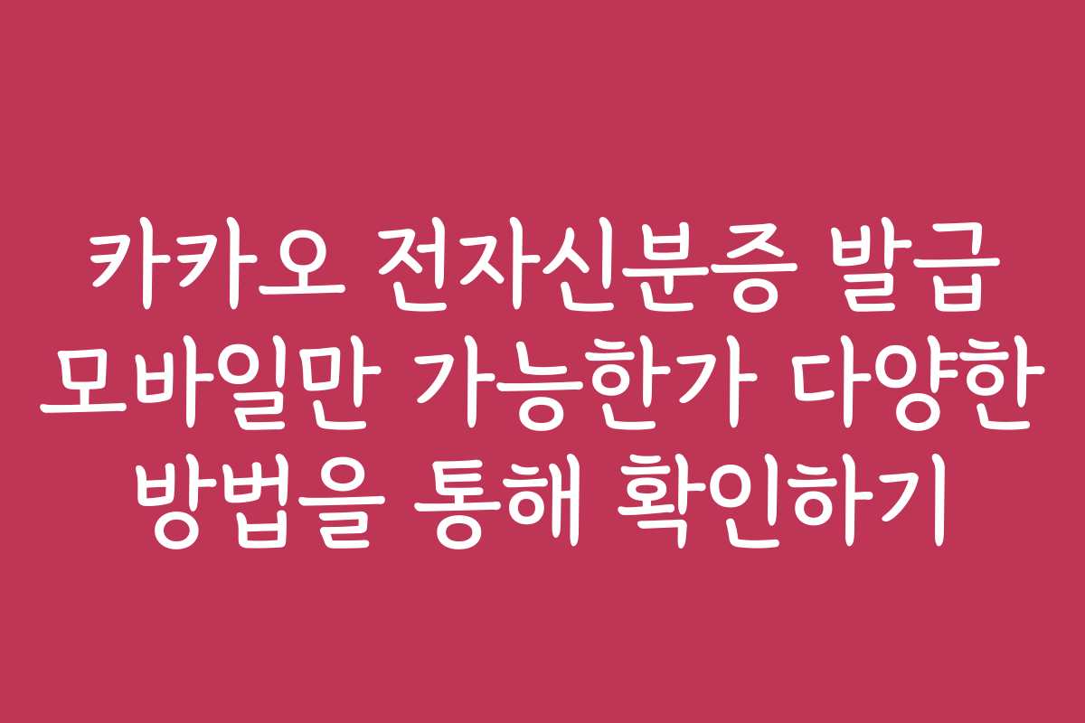 카카오 전자신분증 발급 모바일만 가능한가 다양한 방법을 통해 확인하기