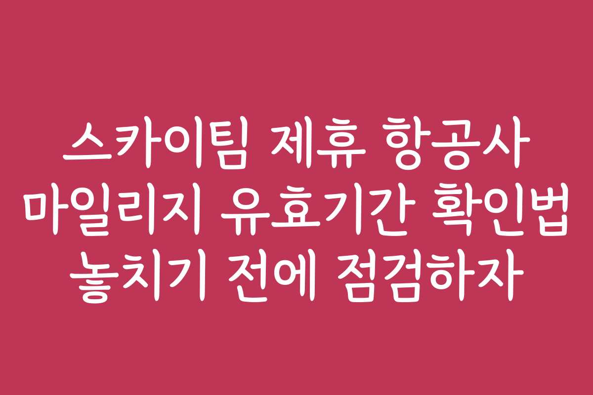 스카이팀 제휴 항공사 마일리지 유효기간 확인법 놓치기 전에 점검하자