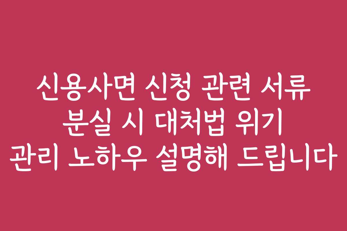 신용사면 신청 관련 서류 분실 시 대처법 위기 관리 노하우 설명해 드립니다