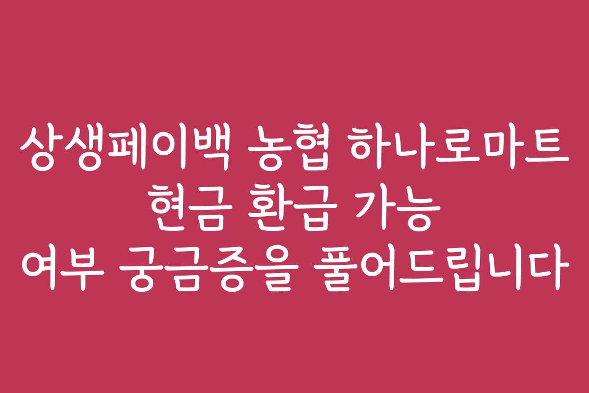 상생페이백 농협 하나로마트 현금 환급 가능 여부 궁금증을 풀어드립니다