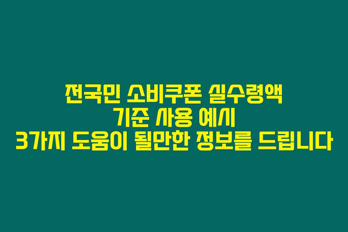 전국민 소비쿠폰 실수령액 기준 사용 예시 3가지 도움이 될만한 정보를 드립니다