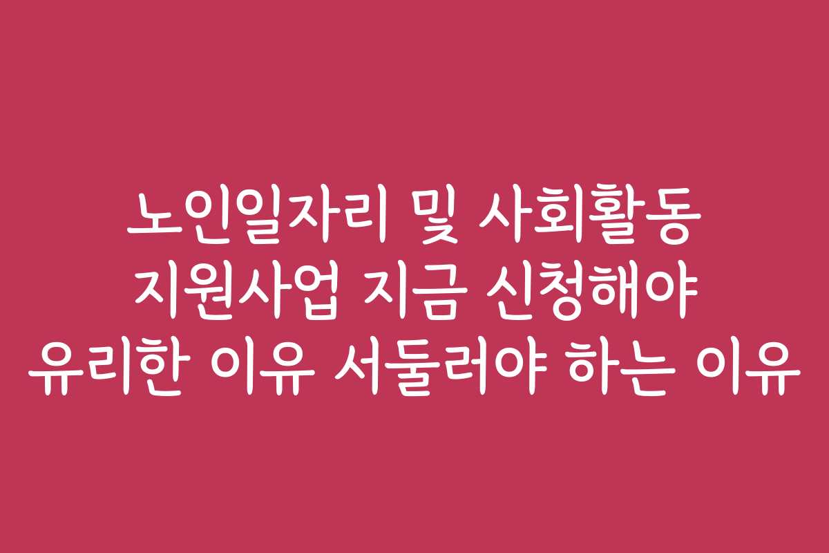 노인일자리 및 사회활동 지원사업 지금 신청해야 유리한 이유 서둘러야 하는 이유