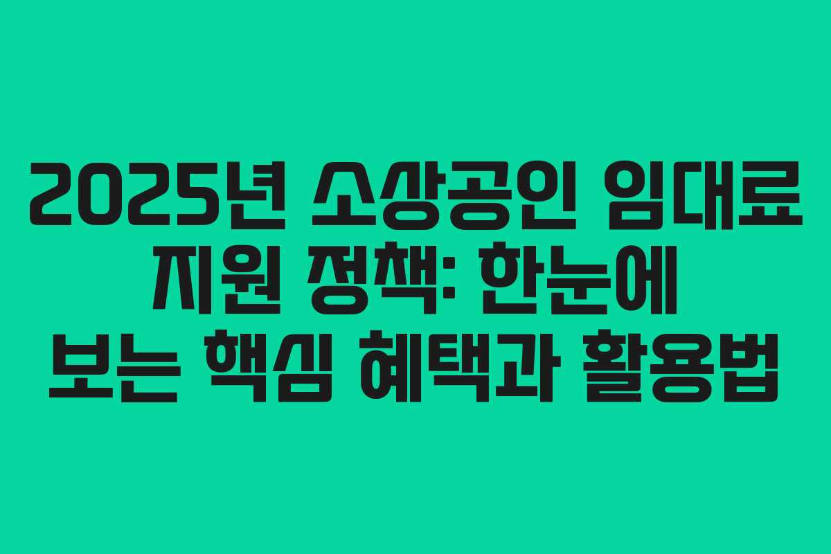 2025년 소상공인 임대료 지원 정책: 한눈에 보는 핵심 혜택과 활용법
