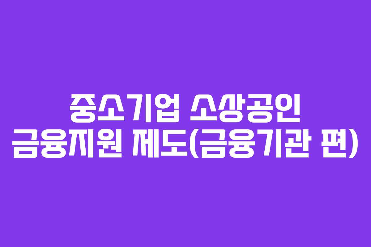 중소기업 소상공인 금융지원 제도(금융기관 편)
