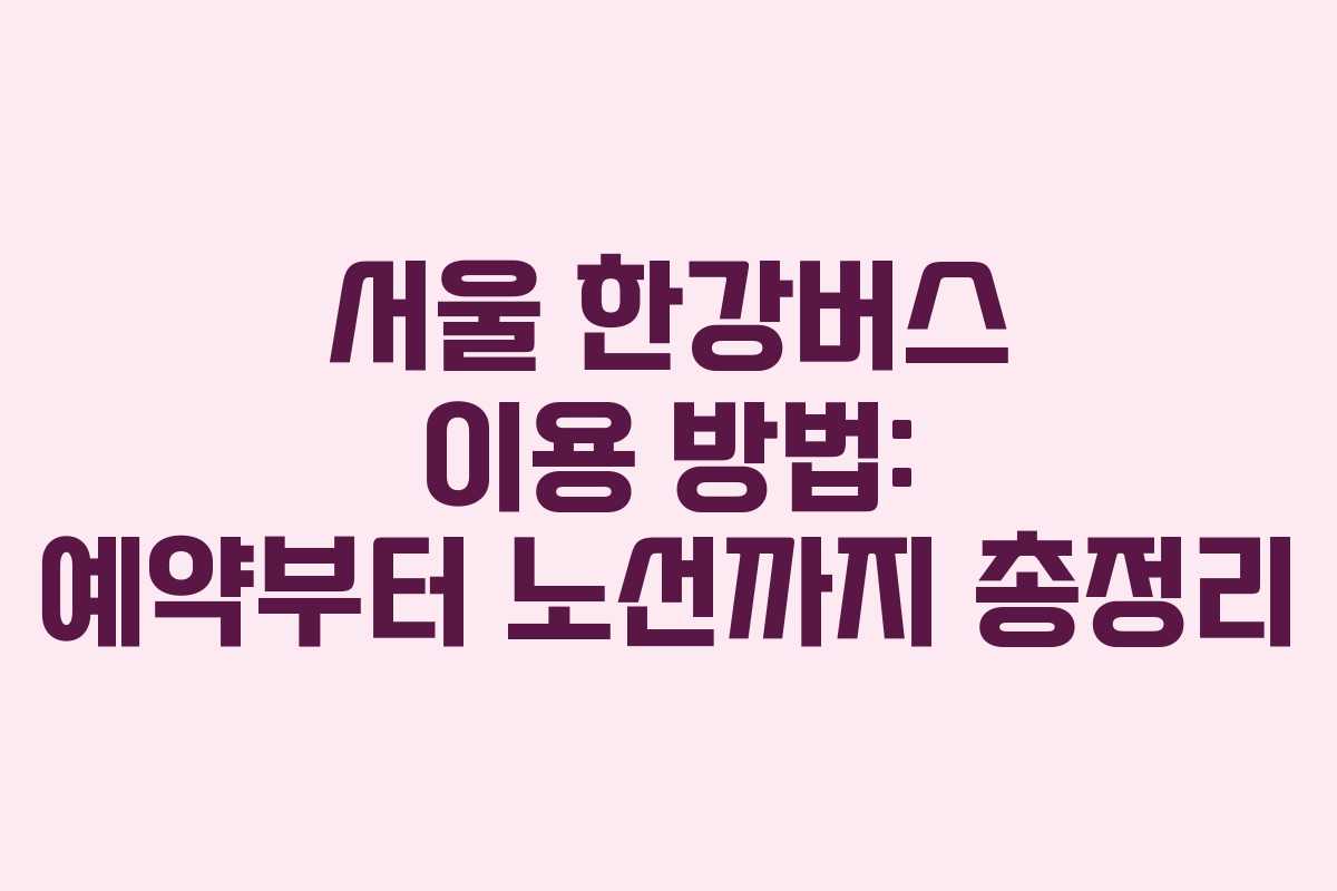 서울 한강버스 이용 방법: 예약부터 노선까지 총정리