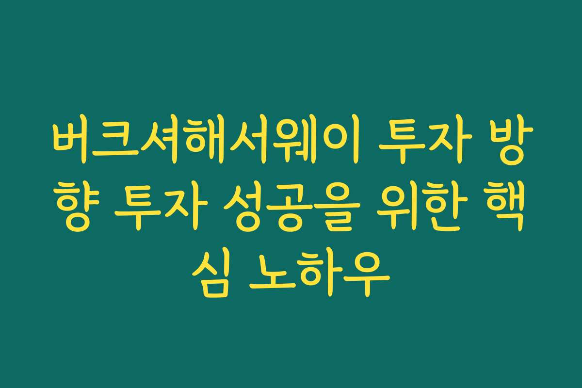 버크셔해서웨이 투자 방향 투자 성공을 위한 핵심 노하우