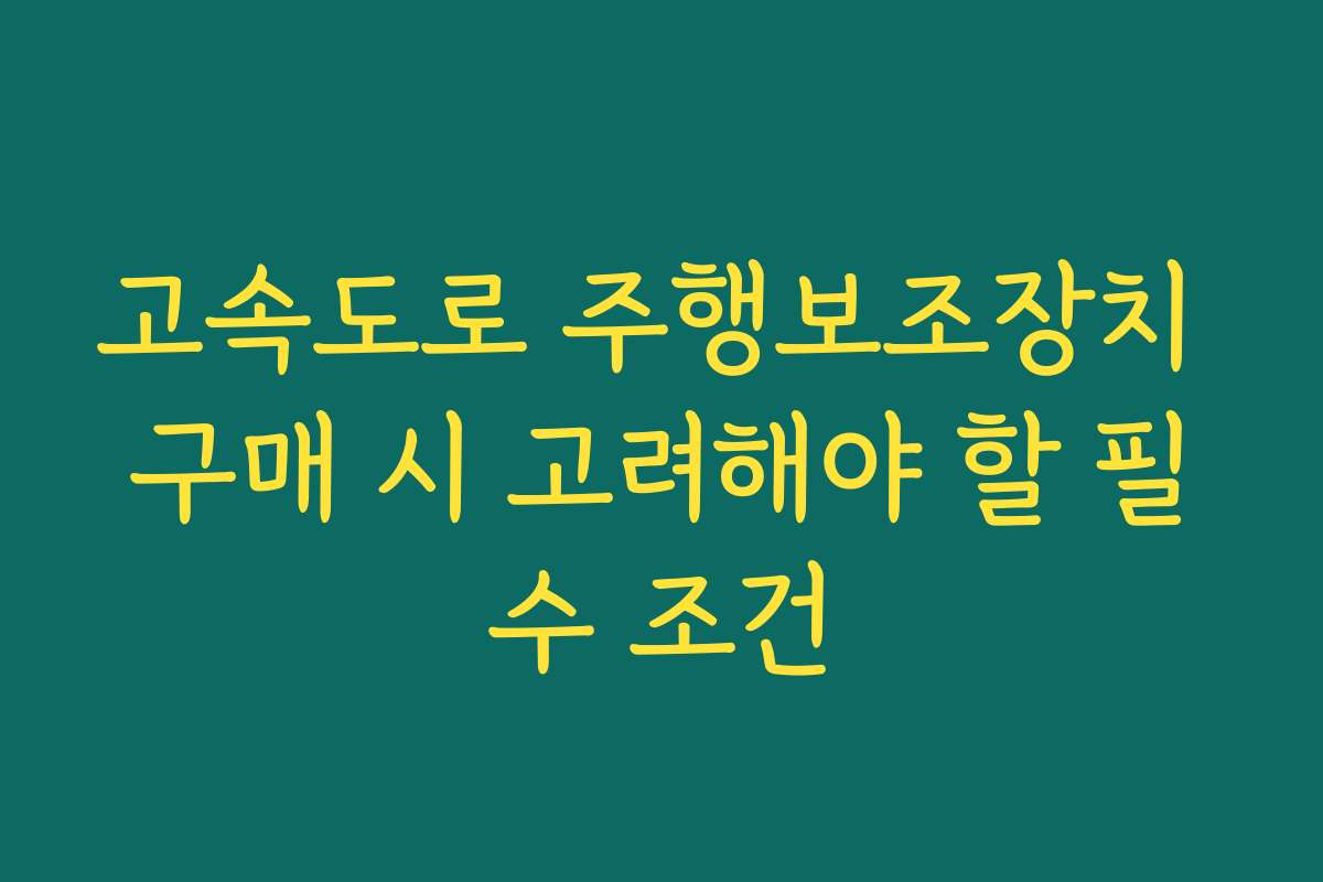 고속도로 주행보조장치 구매 시 고려해야 할 필수 조건