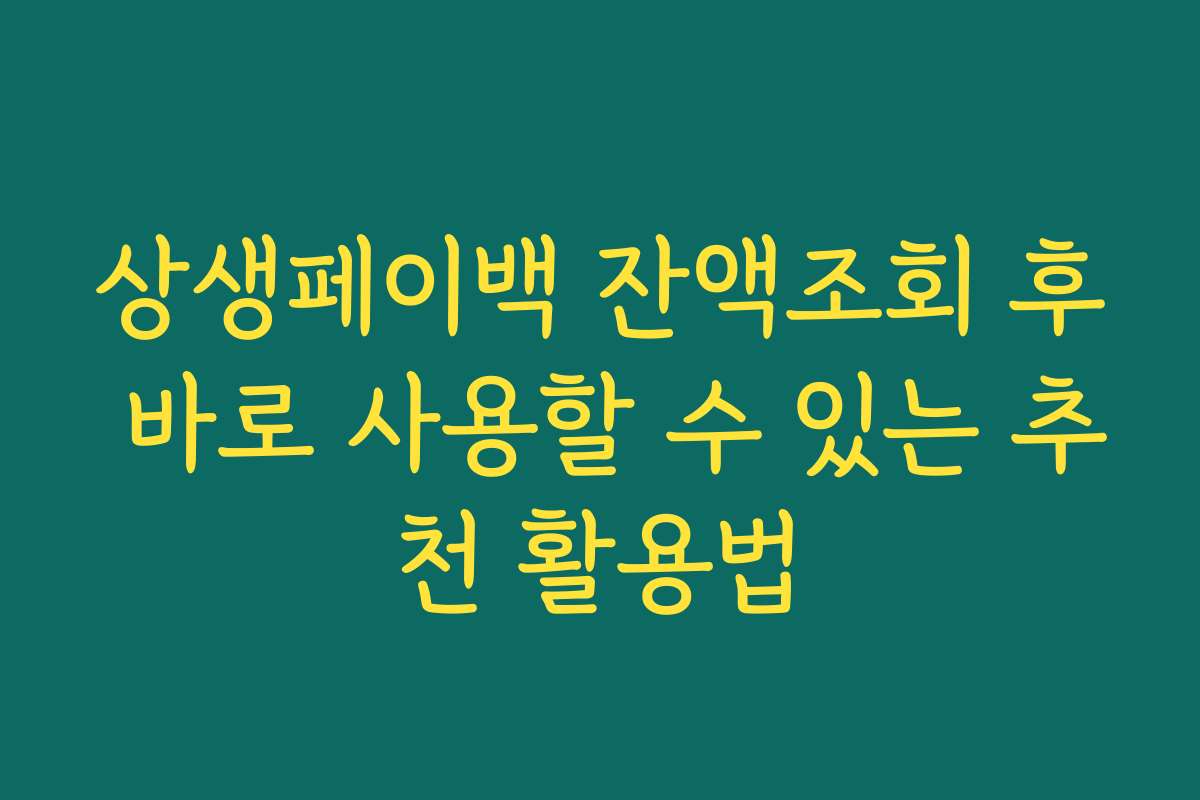 상생페이백 잔액조회 후 바로 사용할 수 있는 추천 활용법