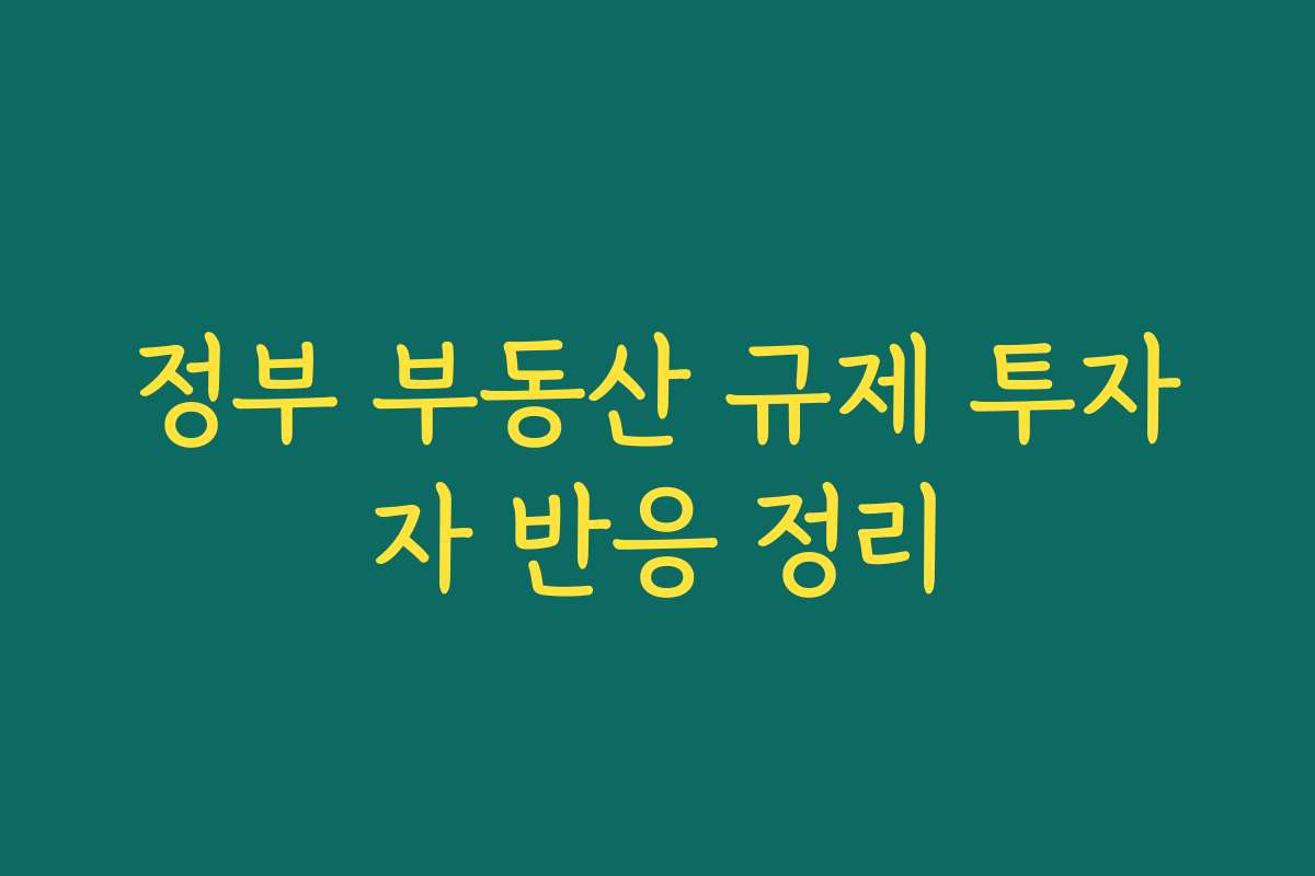 정부 부동산 규제 투자자 반응 정리