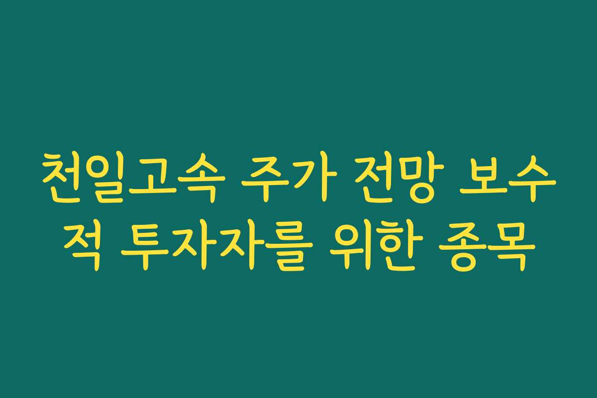 천일고속 주가 전망 보수적 투자자를 위한 종목