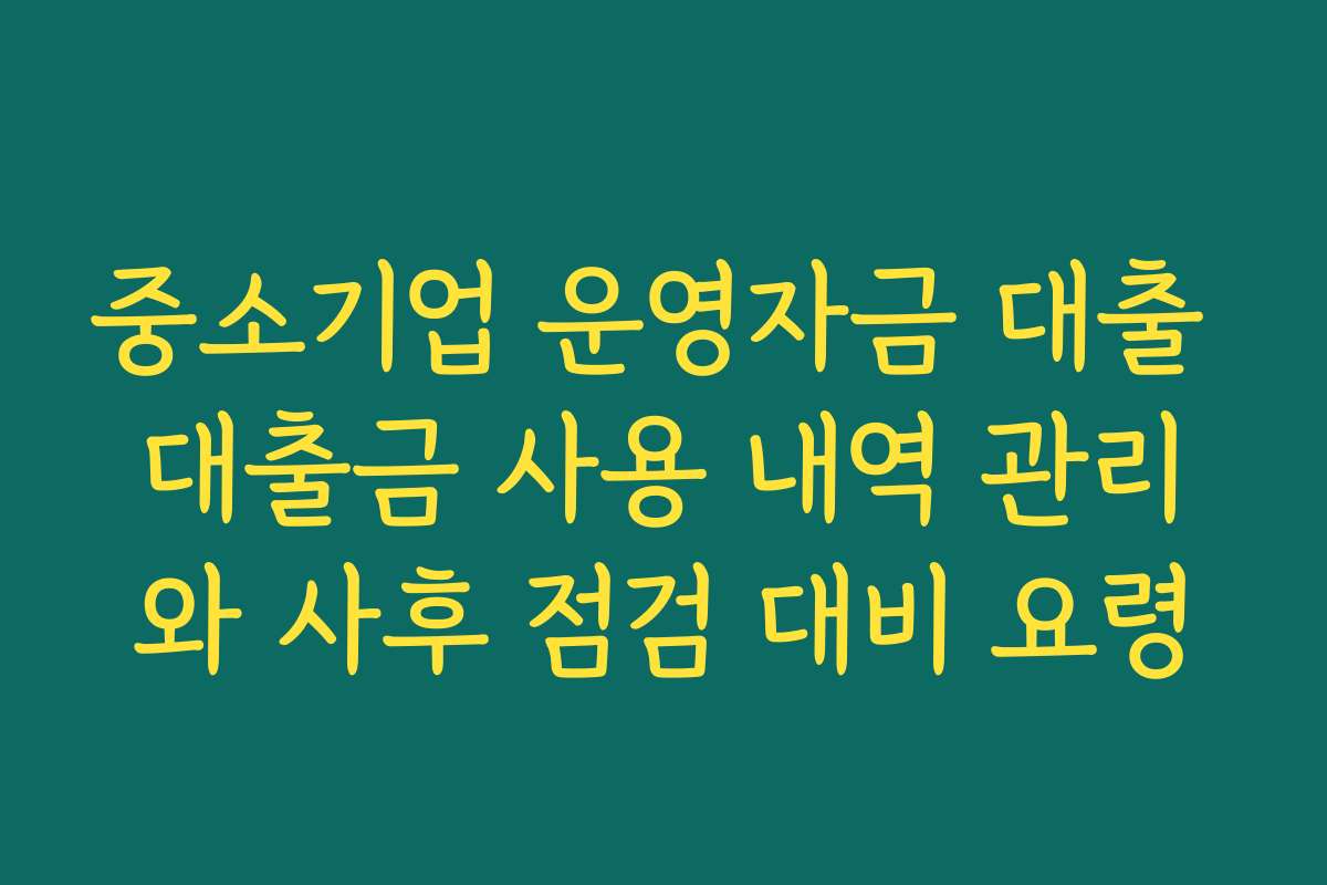 중소기업 운영자금 대출 대출금 사용 내역 관리와 사후 점검 대비 요령