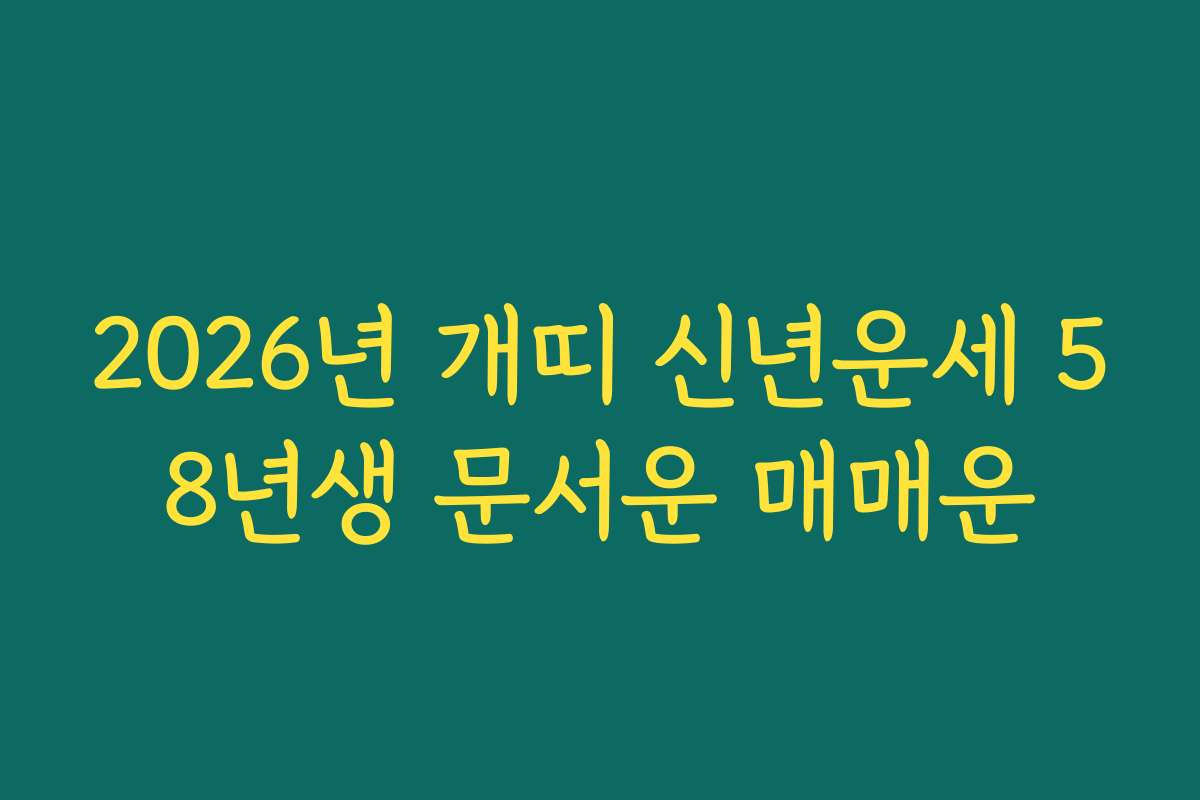 2026년 개띠 신년운세 58년생 문서운 매매운
