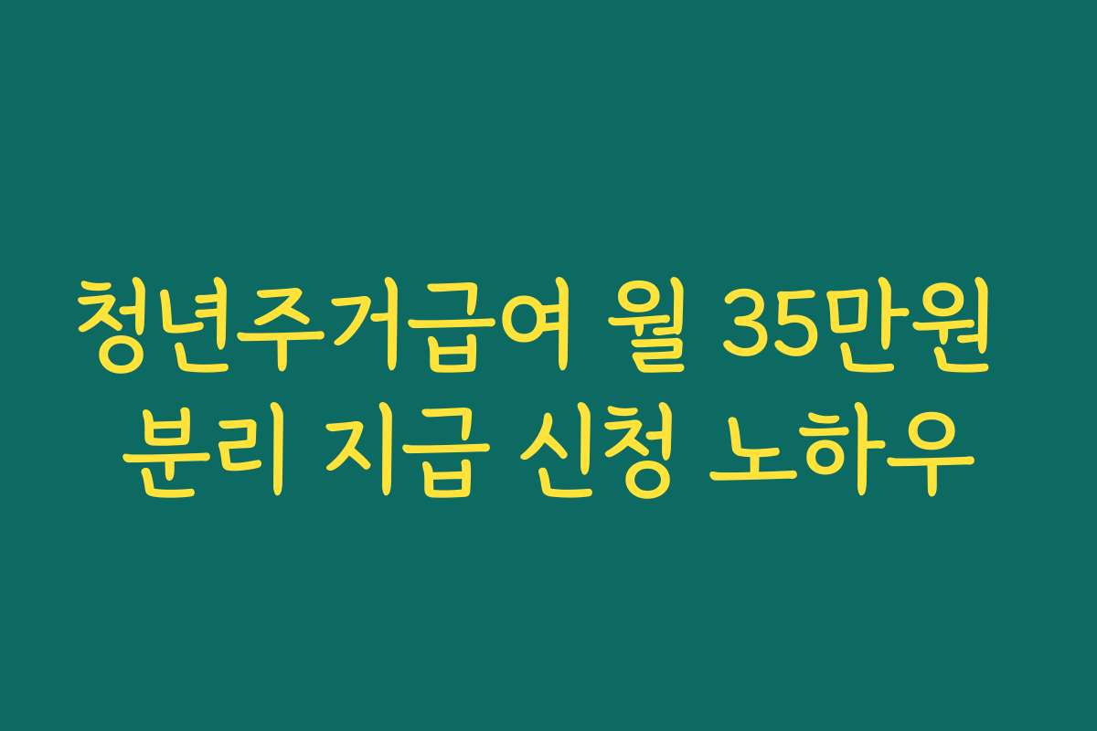 청년주거급여 월 35만원 분리 지급 신청 노하우