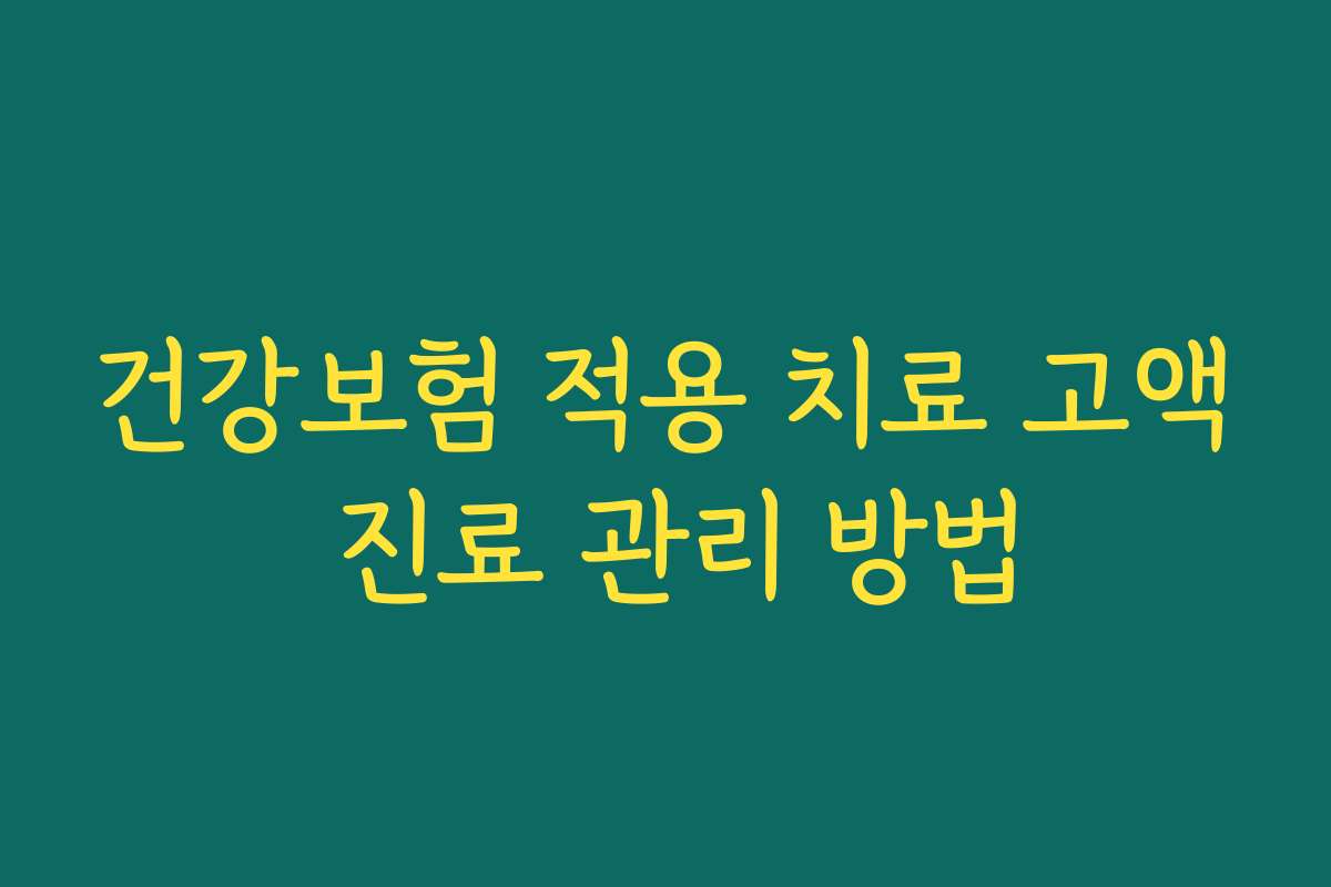 건강보험 적용 치료 고액 진료 관리 방법