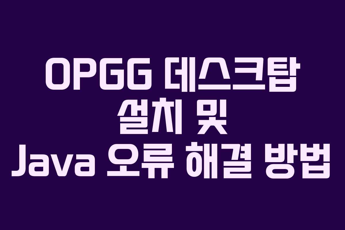 OPGG 데스크탑 설치 및 Java 오류 해결 방법