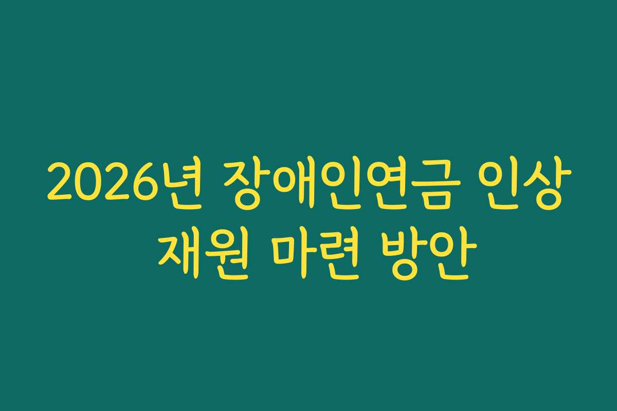 2026년 장애인연금 인상 재원 마련 방안