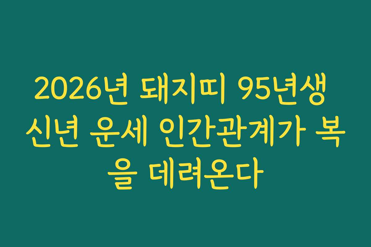 2026년 돼지띠 95년생 신년 운세 인간관계가 복을 데려온다