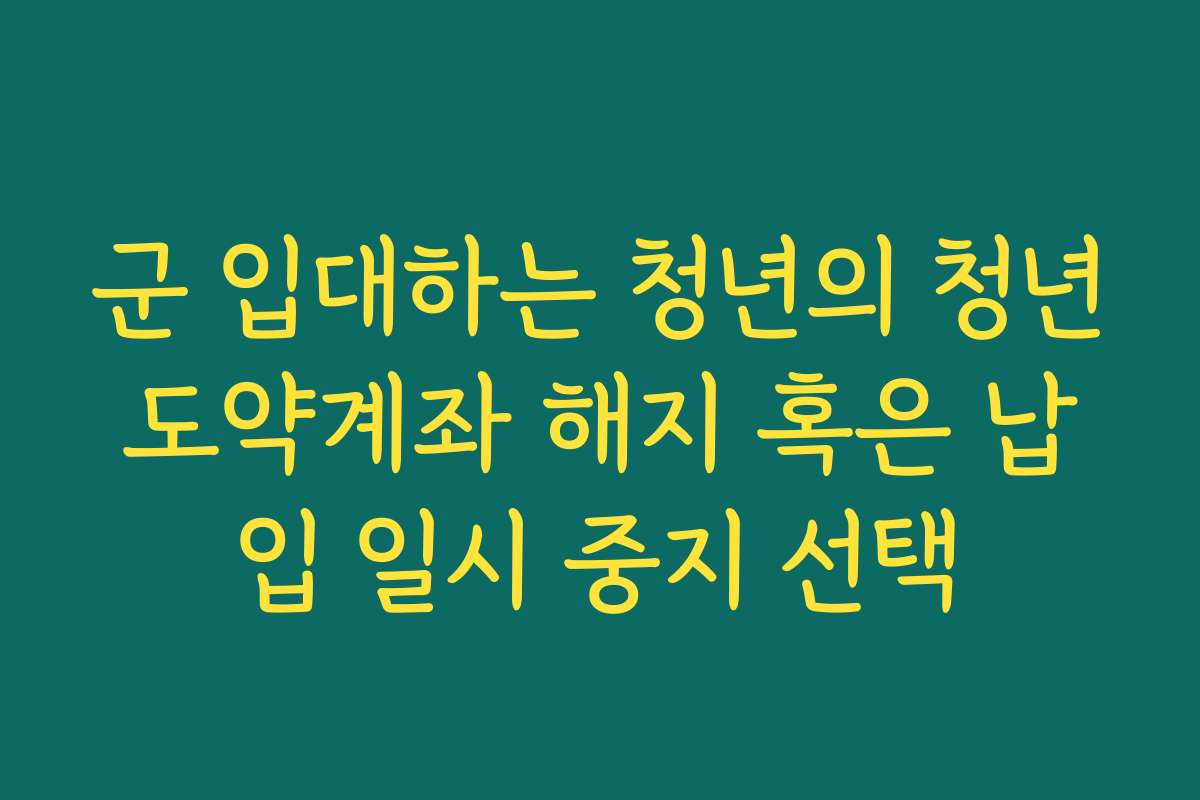 군 입대하는 청년의 청년도약계좌 해지 혹은 납입 일시 중지 선택