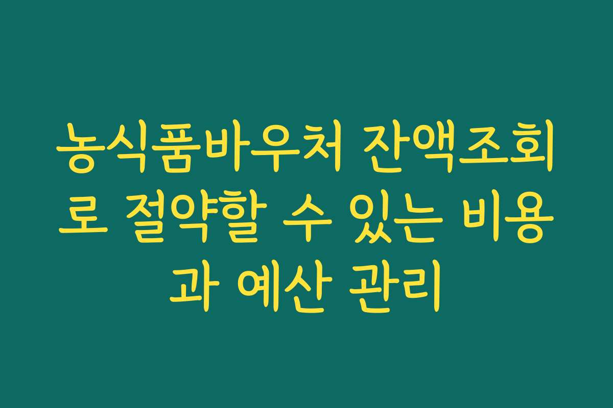 농식품바우처 잔액조회로 절약할 수 있는 비용과 예산 관리