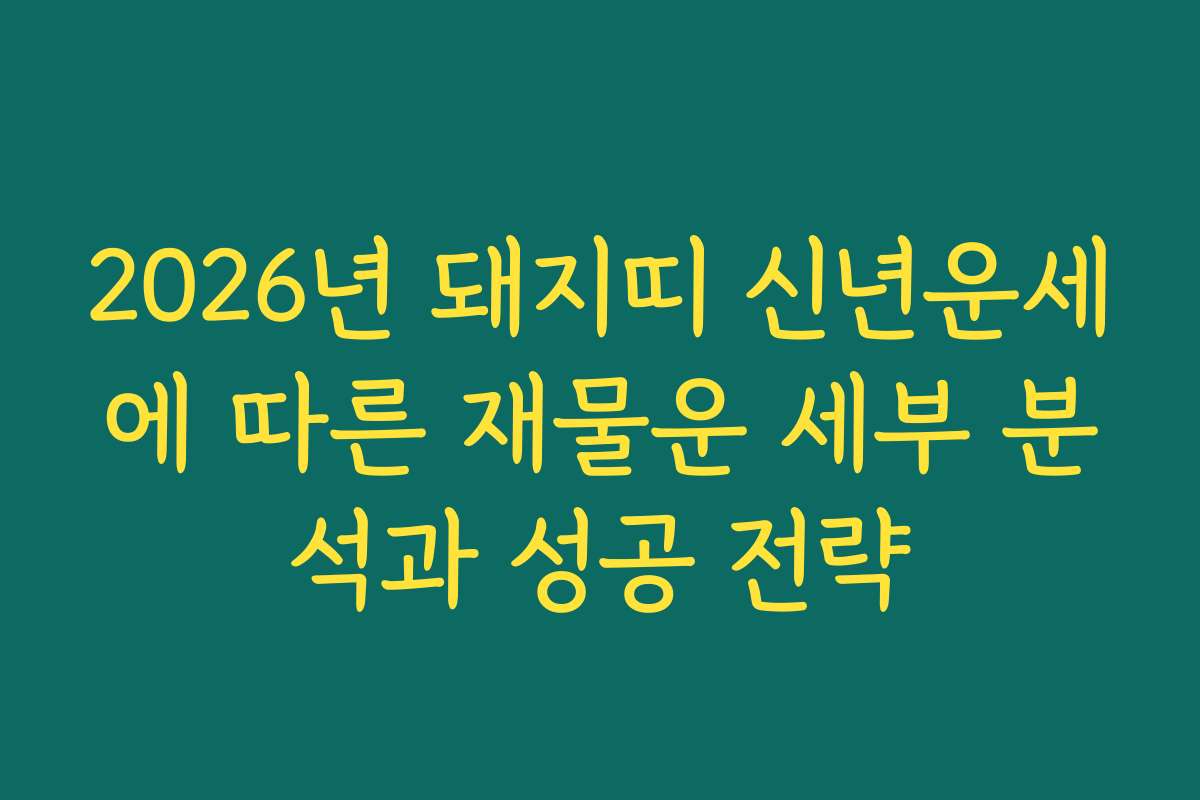 2026년 돼지띠 신년운세에 따른 재물운 세부 분석과 성공 전략