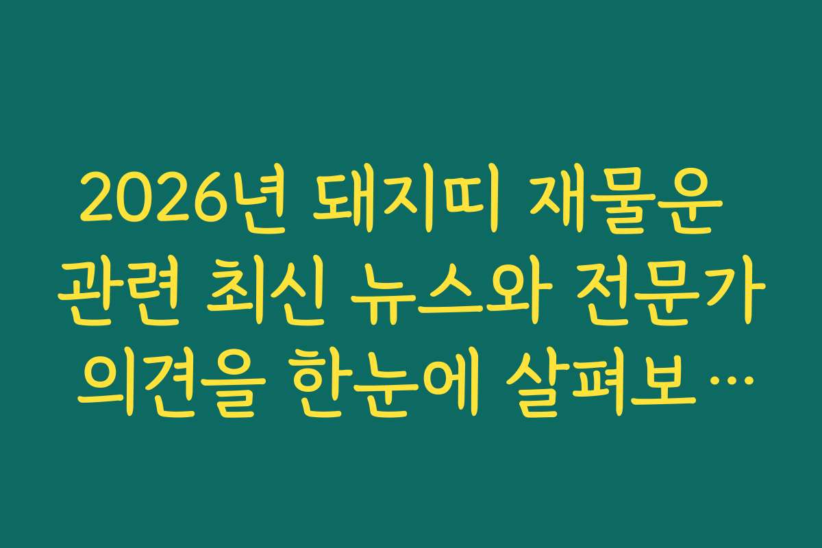 2026년 돼지띠 재물운 관련 최신 뉴스와 전문가 의견을 한눈에 살펴보세요