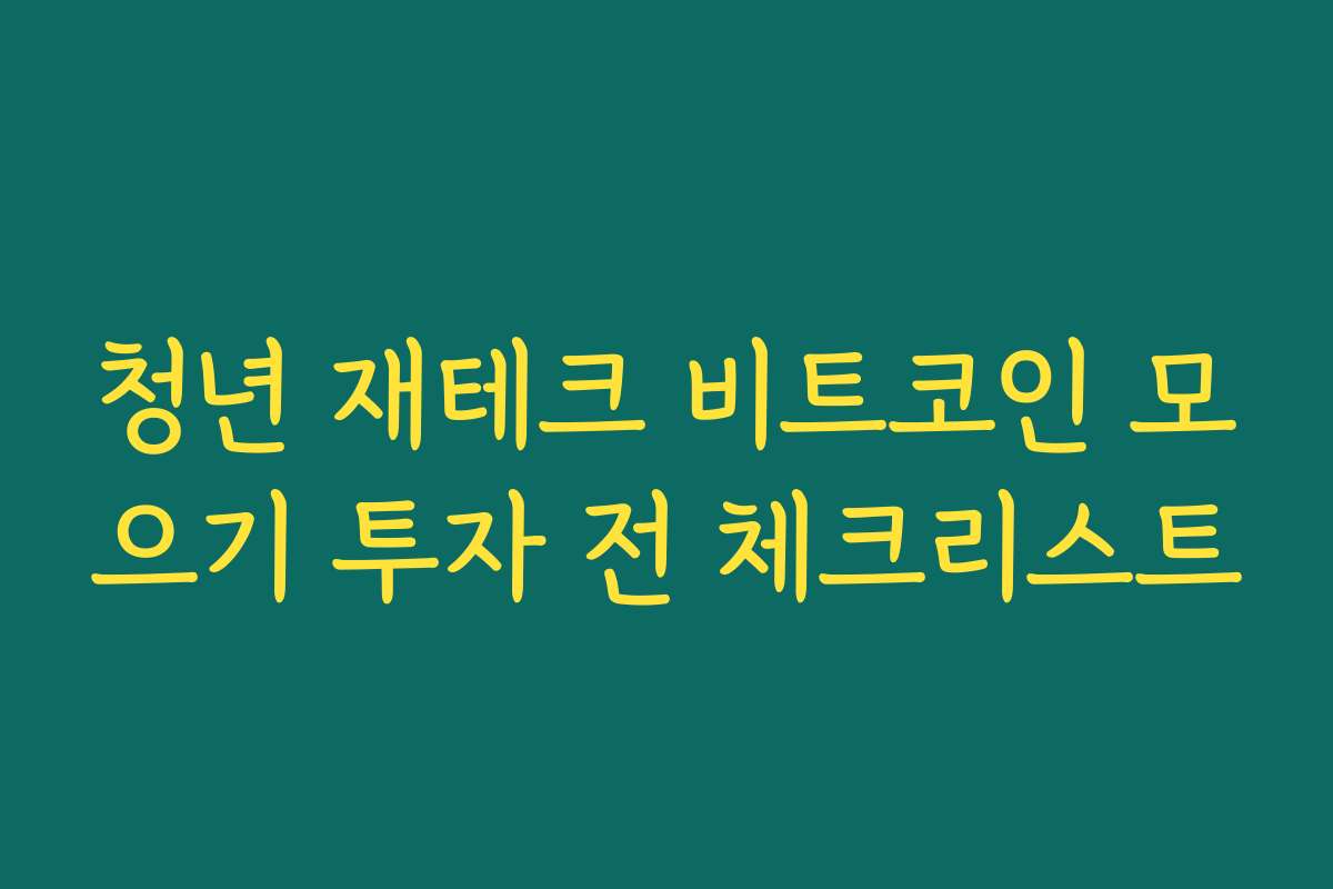 청년 재테크 비트코인 모으기 투자 전 체크리스트
