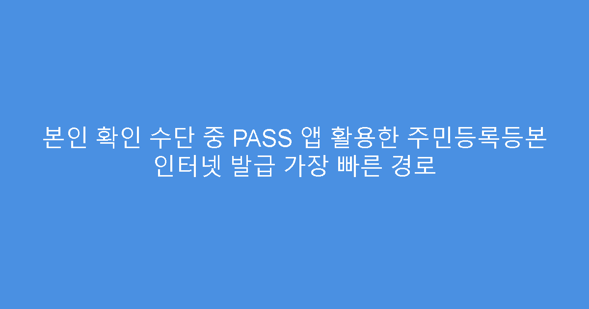 본인 확인 수단 중 PASS 앱 활용한 주민등록등본 인터넷 발급 가장 빠른 경로
