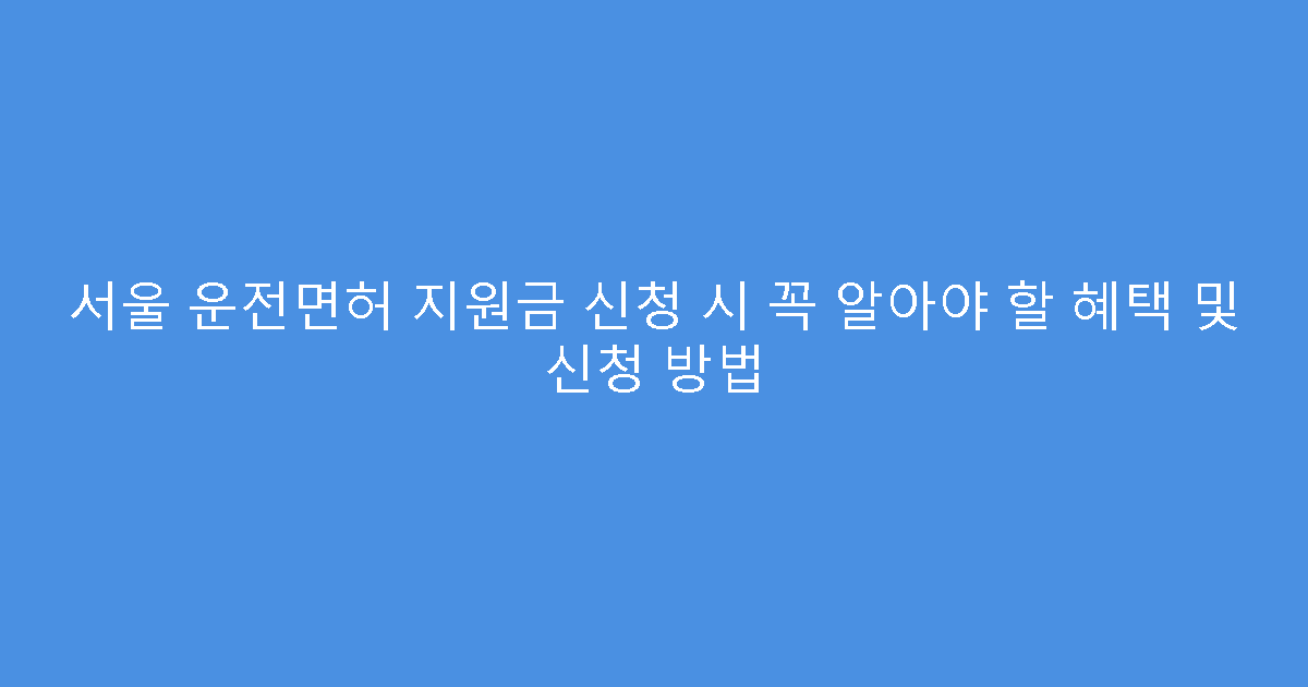 서울 운전면허 지원금 신청 시 꼭 알아야 할 혜택 및 신청 방법