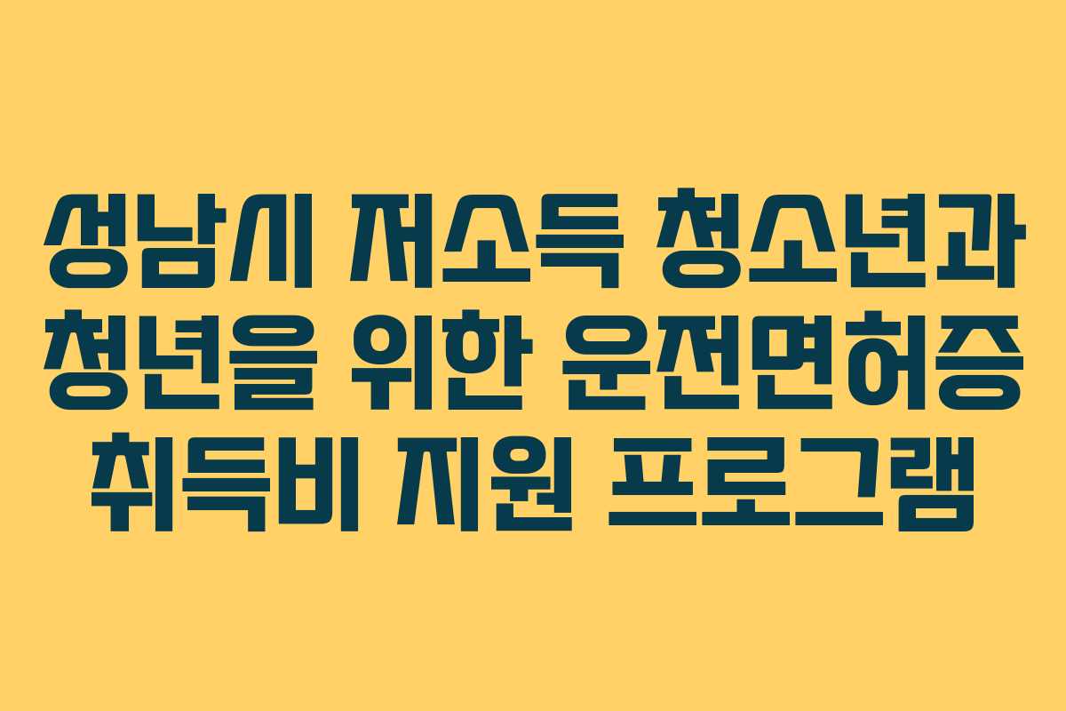 성남시 저소득 청소년과 청년을 위한 운전면허증 취득비 지원 프로그램