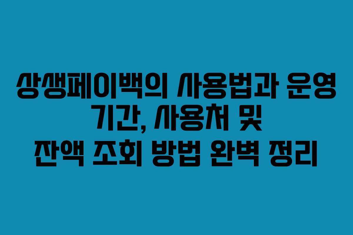 상생페이백의 사용법과 운영 기간, 사용처 및 잔액 조회 방법 완벽 정리