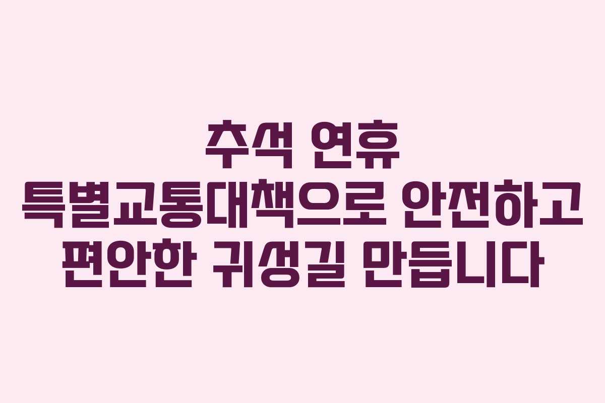 추석 연휴 특별교통대책으로 안전하고 편안한 귀성길 만듭니다