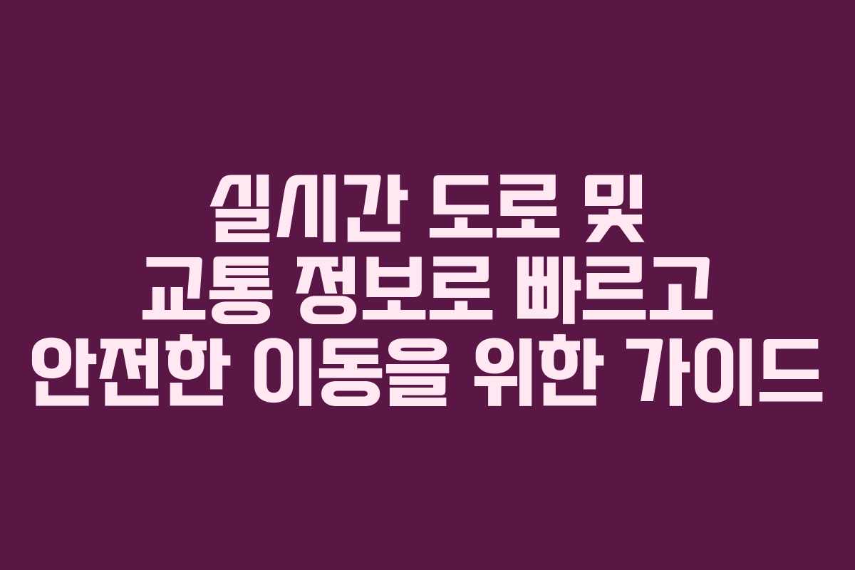실시간 도로 및 교통 정보로 빠르고 안전한 이동을 위한 가이드