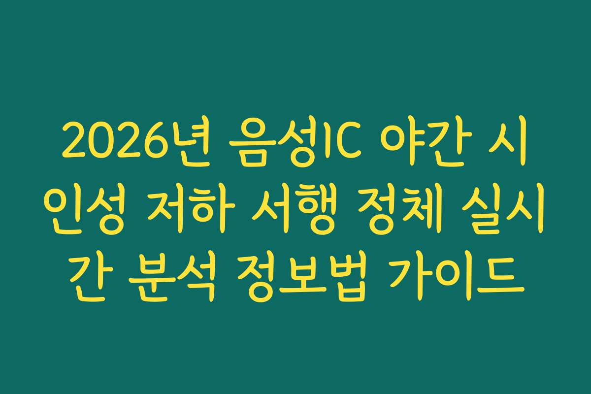2026년 음성IC 야간 시인성 저하 서행 정체 실시간 분석 정보법 가이드