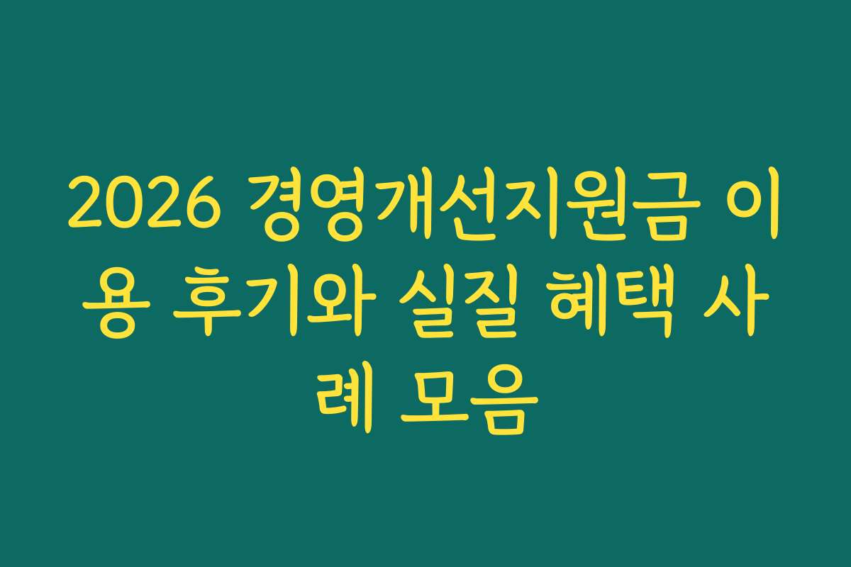 2026 경영개선지원금 이용 후기와 실질 혜택 사례 모음