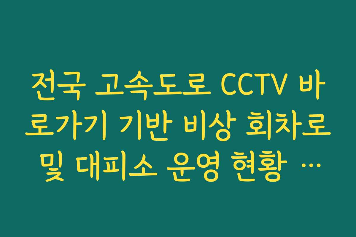 전국 고속도로 CCTV 바로가기 기반 비상 회차로 및 대피소 운영 현황 체크
