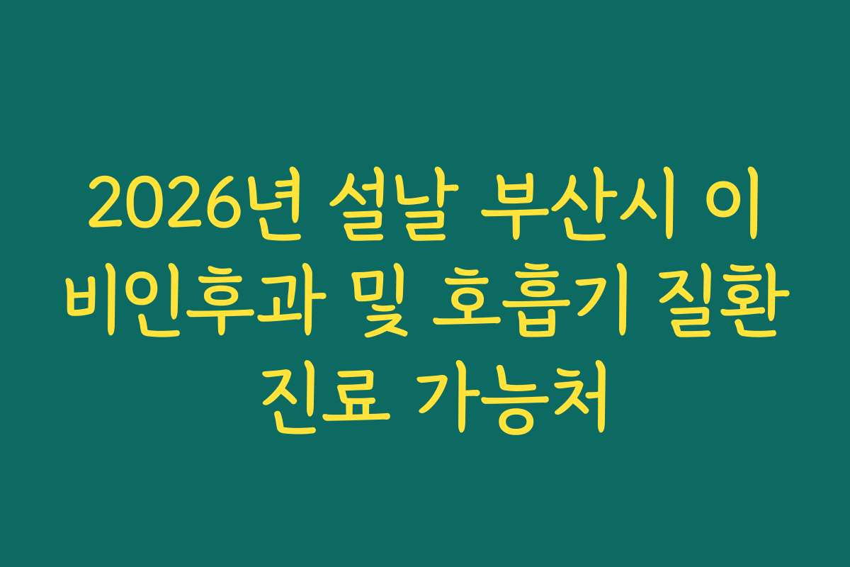 2026년 설날 부산시 이비인후과 및 호흡기 질환 진료 가능처