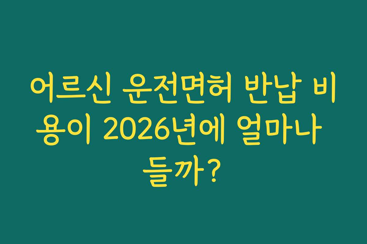 어르신 운전면허 반납 비용이 2026년에 얼마나 들까?