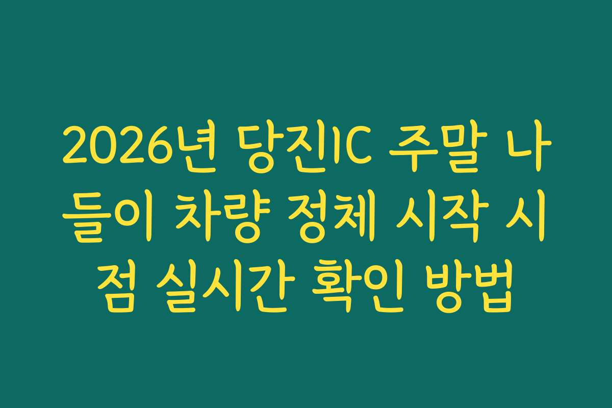 2026년 당진IC 주말 나들이 차량 정체 시작 시점 실시간 확인 방법