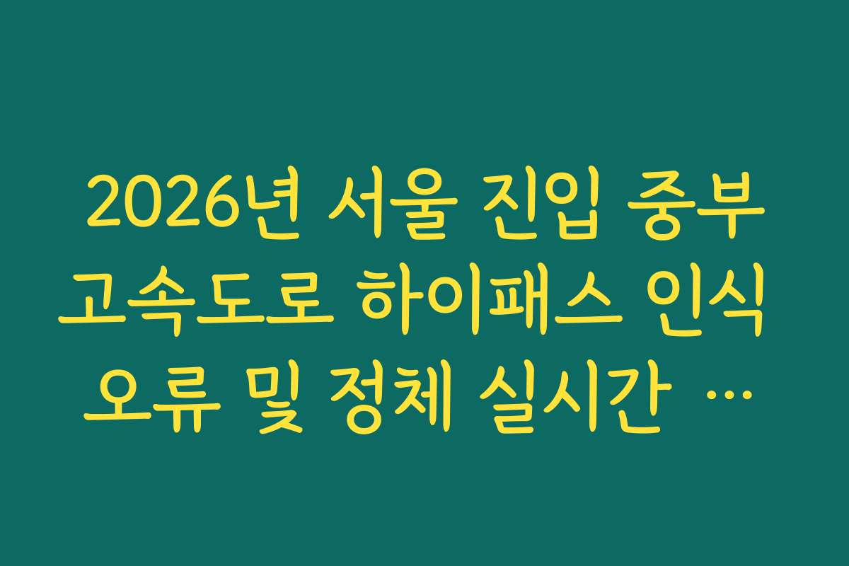 2026년 서울 진입 중부고속도로 하이패스 인식 오류 및 정체 실시간 확인