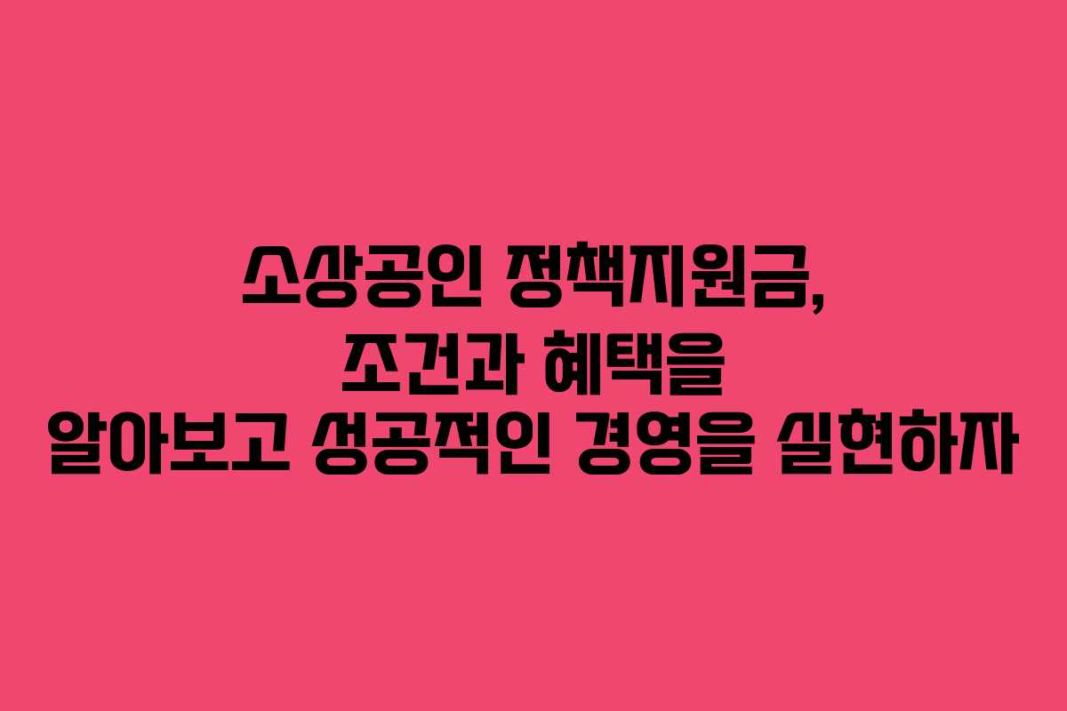 소상공인 정책지원금, 조건과 혜택을 알아보고 성공적인 경영을 실현하자