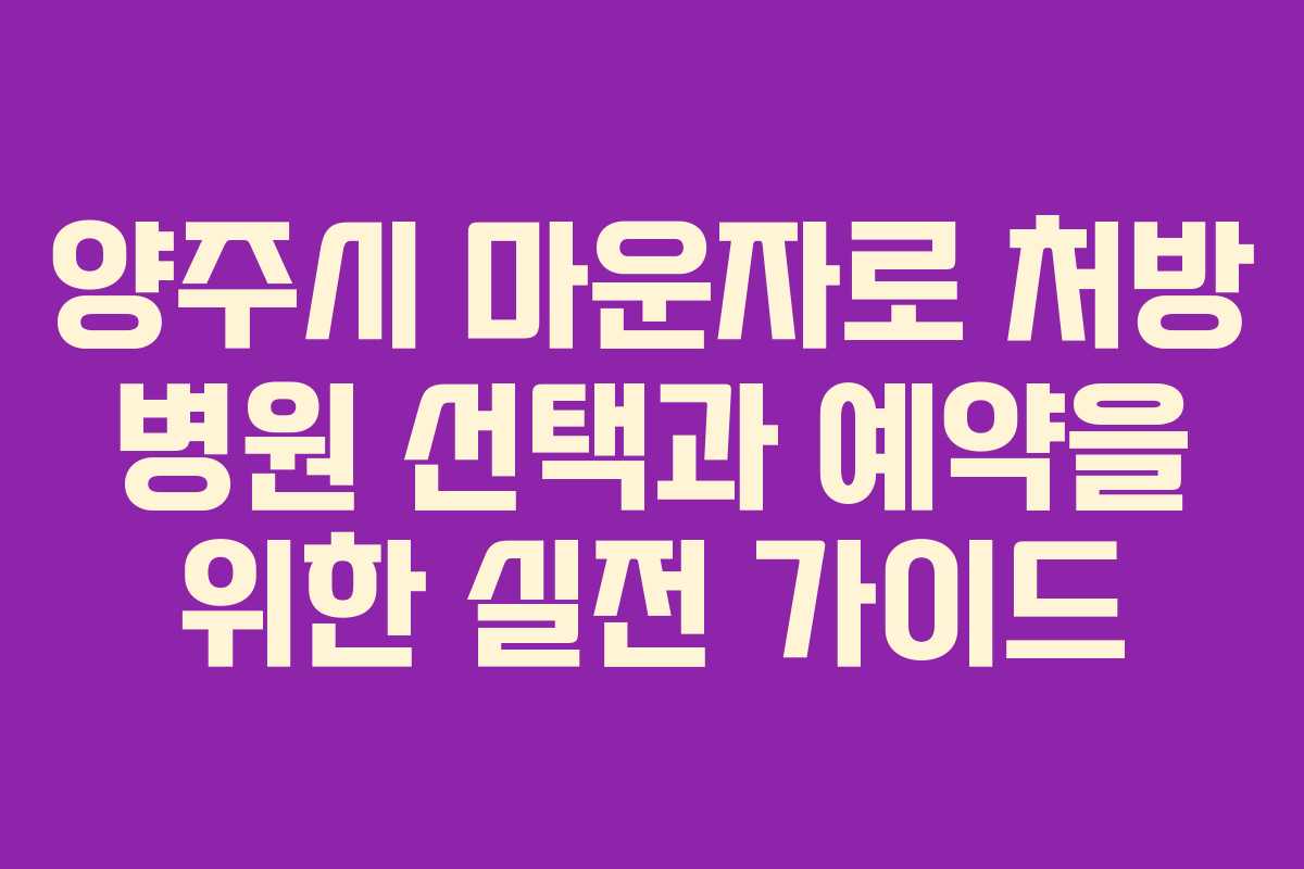 양주시 마운자로 처방 병원 선택과 예약을 위한 실전 가이드