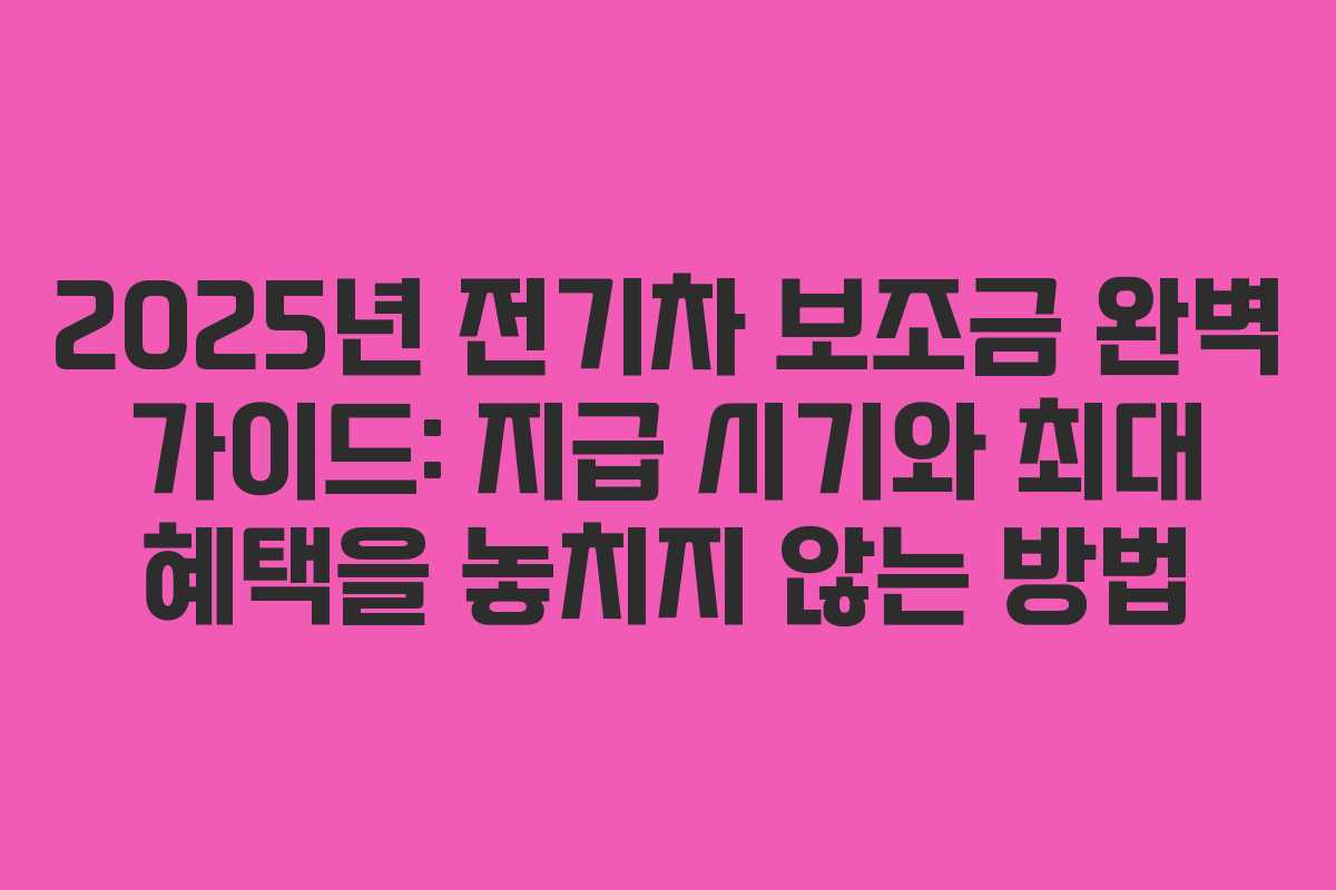 2025년 전기차 보조금 완벽 가이드: 지급 시기와 최대 혜택을 놓치지 않는 방법