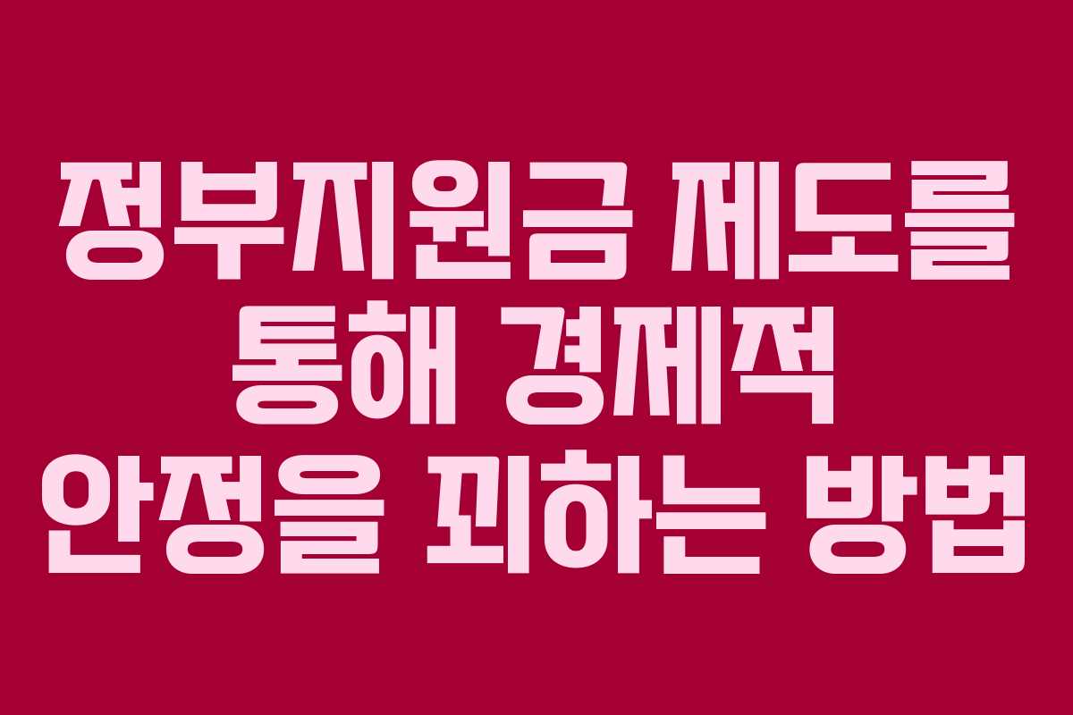 정부지원금 제도를 통해 경제적 안정을 꾀하는 방법