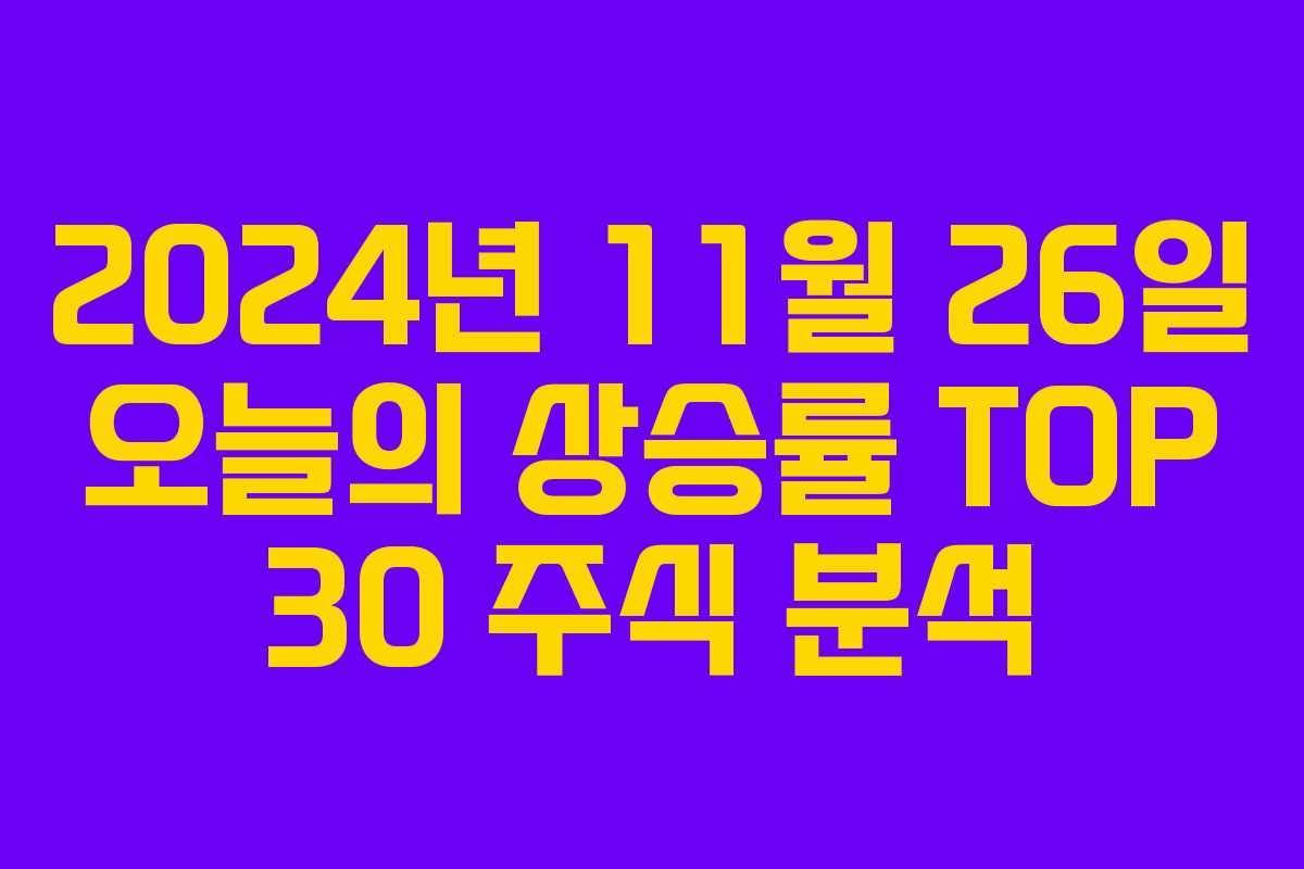 2024년 11월 26일 오늘의 상승률 TOP 30 주식 분석