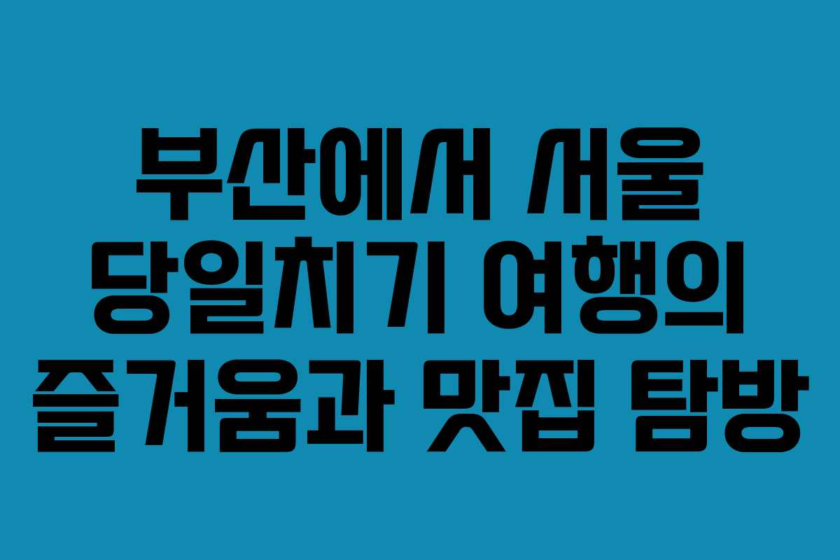 부산에서 서울 당일치기 여행의 즐거움과 맛집 탐방