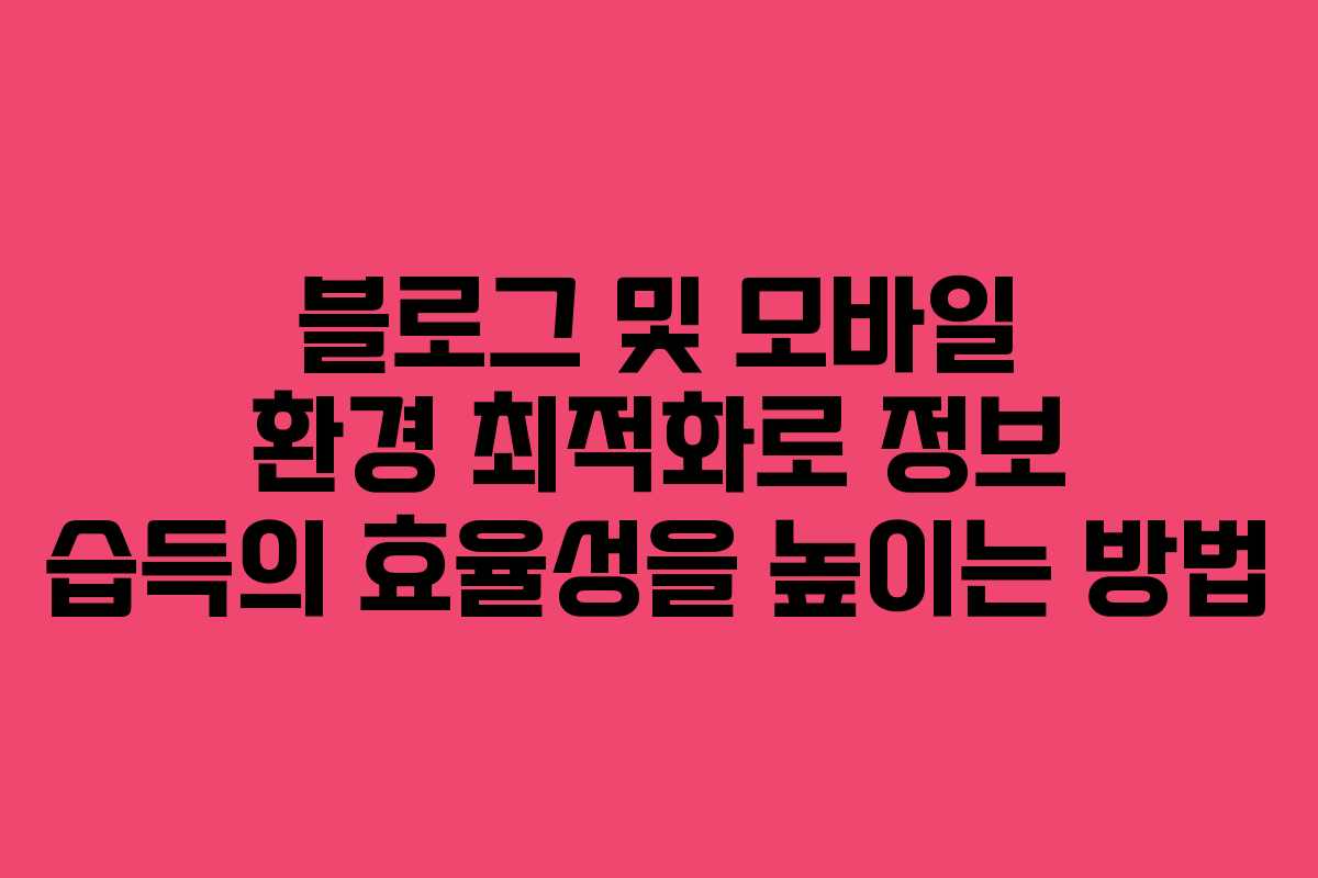 블로그 및 모바일 환경 최적화로 정보 습득의 효율성을 높이는 방법