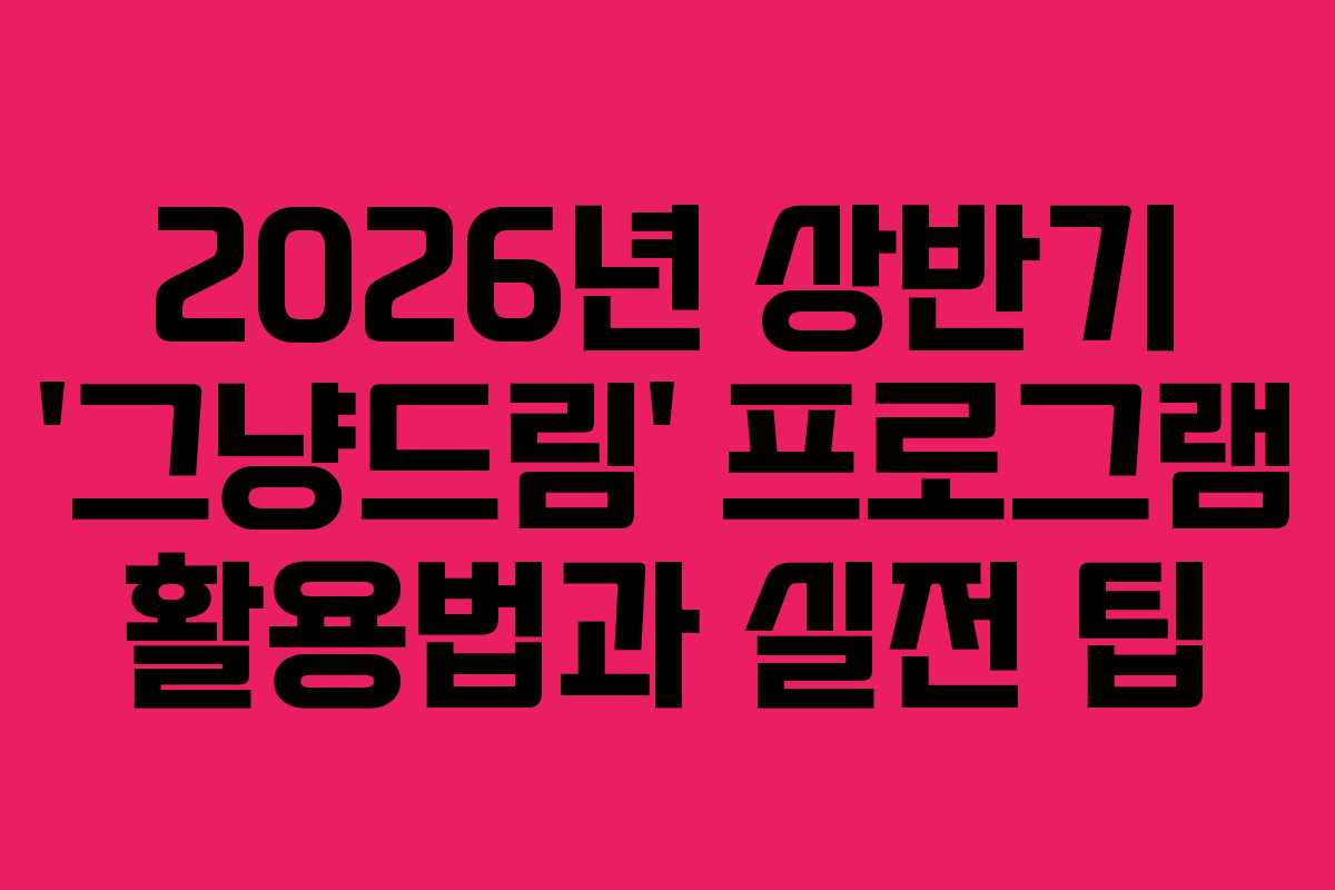 2026년 상반기 ‘그냥드림’ 프로그램 활용법과 실전 팁